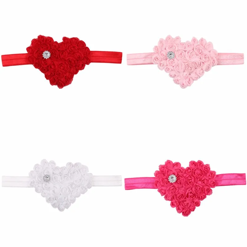 Flower Girls Elastic Headbands Heart Baby Toddler Hairband Christmas Gift Rhinestone Infant Head Band Girl Hair Rings Jewelry (2)