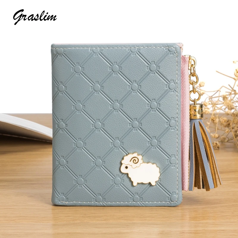

2019 New Women Wallets Cartoon Tassel Coin Purse Lamb Hardware Female Wallets Small Clutch PU Leather ID Card Holder Coin bag