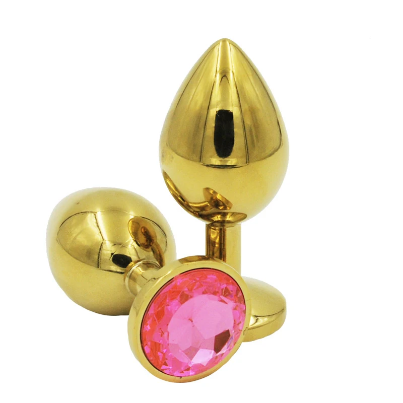 Medium Size Gold Metal Butt Plug Anal Plug With Diamond Stainless Steel