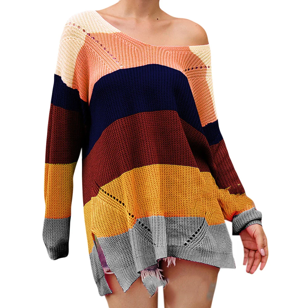 

New Fashion Elegant Patchwork Color Harajuku Candy Sweater Women Autumn Winter Long Sleeve New Arrival Pullover Sweaters Female