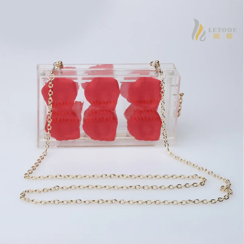 

Rose petal women messenger bags Transparent acrylic wedding shoulder bag 2019 fashion handbags brand luxury clutch bag 5103