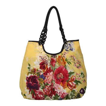 

Printing Women Handbags Bohemia Fabric Shoulder Bag Lady's Travel Bag Yellow For Summer