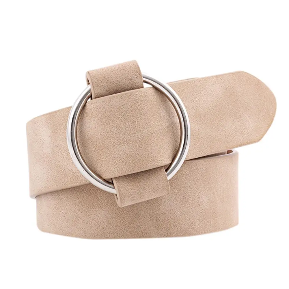Khaki DSstyles, женские новые кожаные ремни, круглые пряжки, ремни, женские, повседневные джинсы, дикие, без булавки, металлическая пряжка, женский ремень - Цвет: Khaki