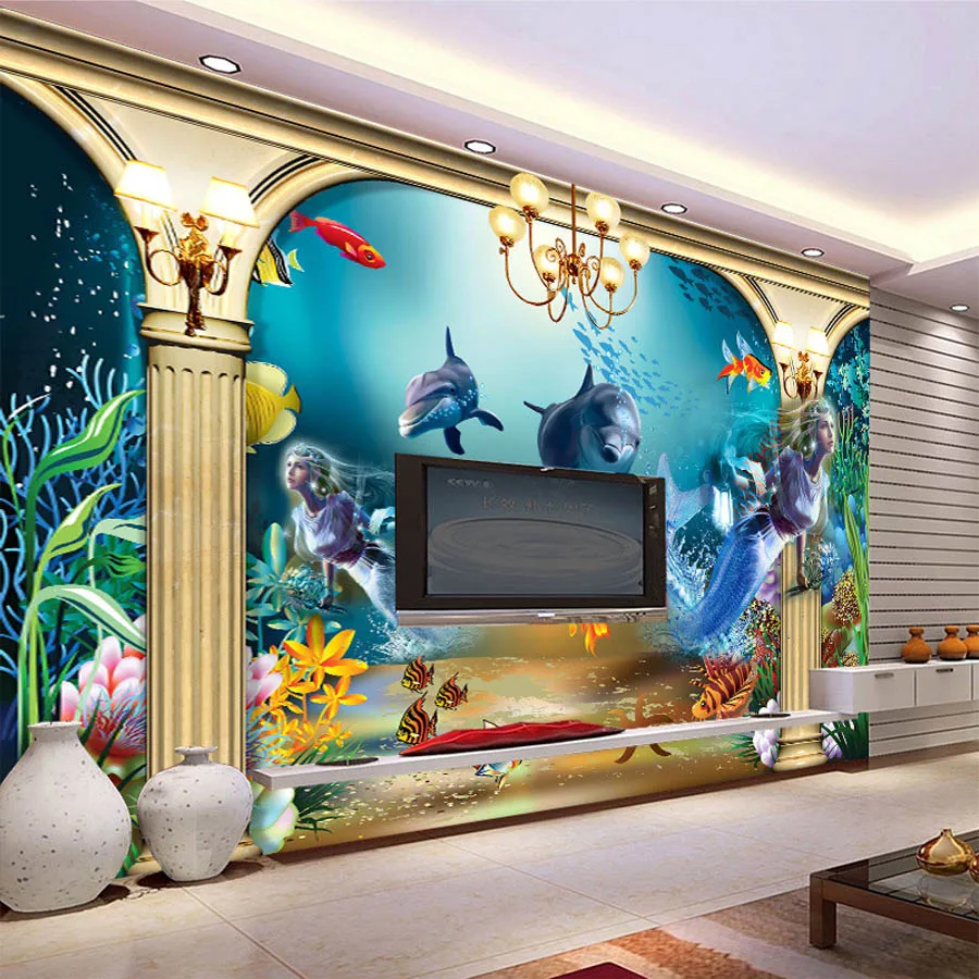 Shinehome Keren Mermaid Undersea Ikan Anak Kartun Foto Ruang 3d