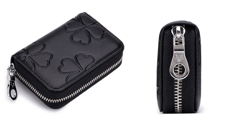 Lomelobo Lady Flower Card Holder Split Leather Girl Zipper Coin Purse Women Business Card Cowhide Female Credit ID Cards Wallets HCL7132  Details (15)