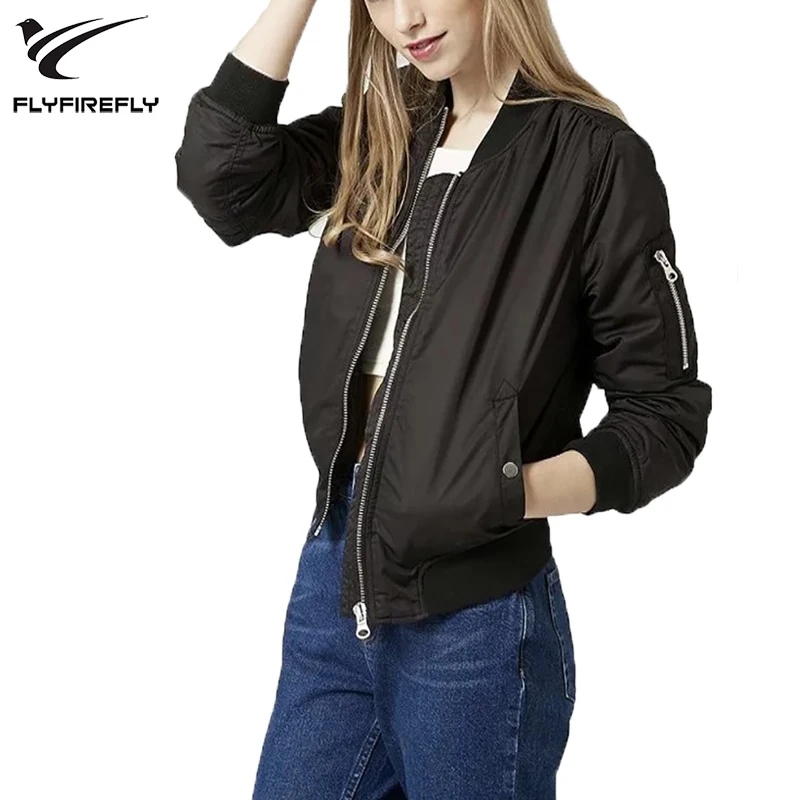 2018 Spring Ladies Black White Bomber Jacket Women Basic Coats