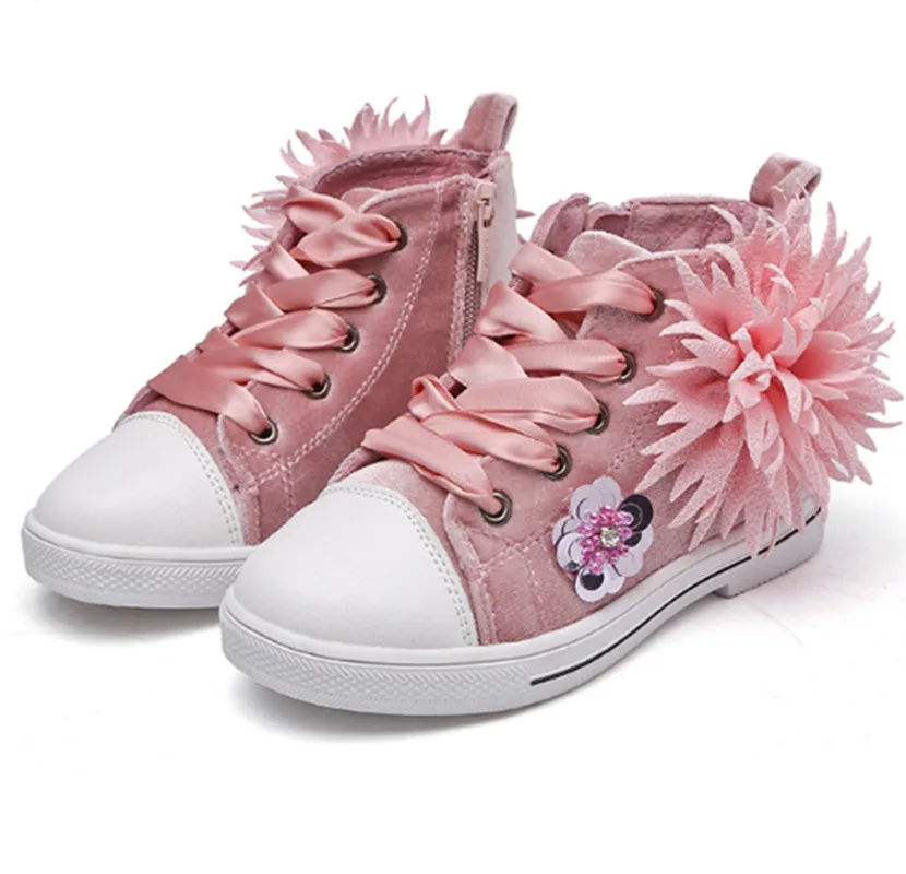 

Kids Shoes 2019 flower Lace Up Child Casual Shoe Baby Girl Shoes Student Sport Shoes Girls High-top 3 4 5 6 7 8 9 10 12 Years