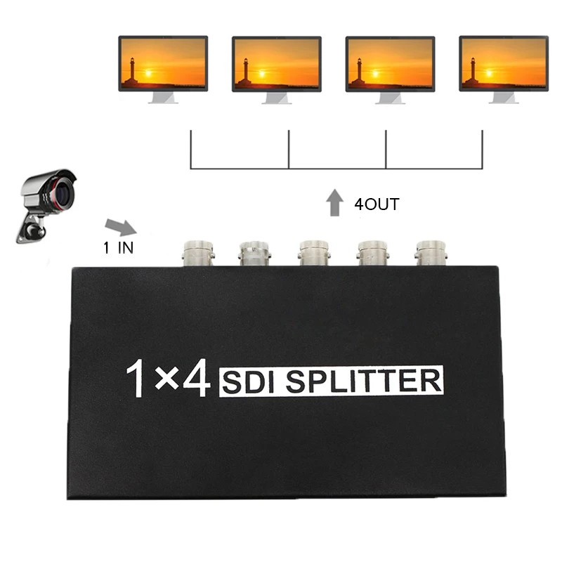 SDI сплиттер 1X4 1 в 4 выхода порта Поддержка SD/HD/3G-SDI 1080P с адаптером питания для