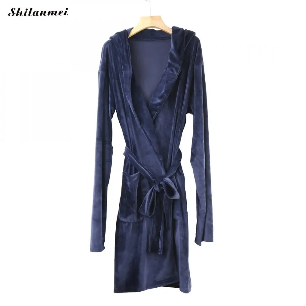 2018 New Winter Men Luxury Bathrobe Mens Warm Silk Flannel Long Kimono Bath Robe Home Clothes Male Night Dressing Gown Bathrobes