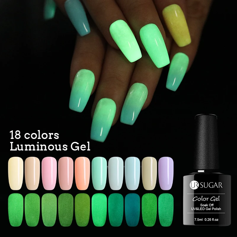 Azúcar UR 7,5 ml de Gel de esmalte de uñas resplandor en el oscuro verde remojo UV luminosa Gel manicura gel de uñas arte barniz Azúcar UR 7,5 ml de Gel de esmalte de uñas resplandor en el oscuro verde remojo UV luminosa Gel manicura gel de uñas arte barniz