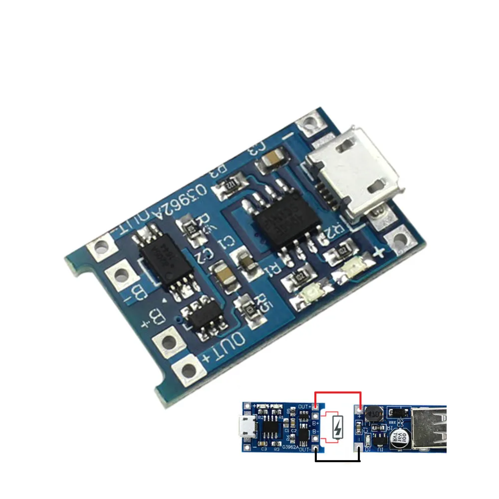 

1PCS 5V 1A Micro USB 18650 Lithium Battery Charging Board Charger Module+Protection Dual Functions TP4056