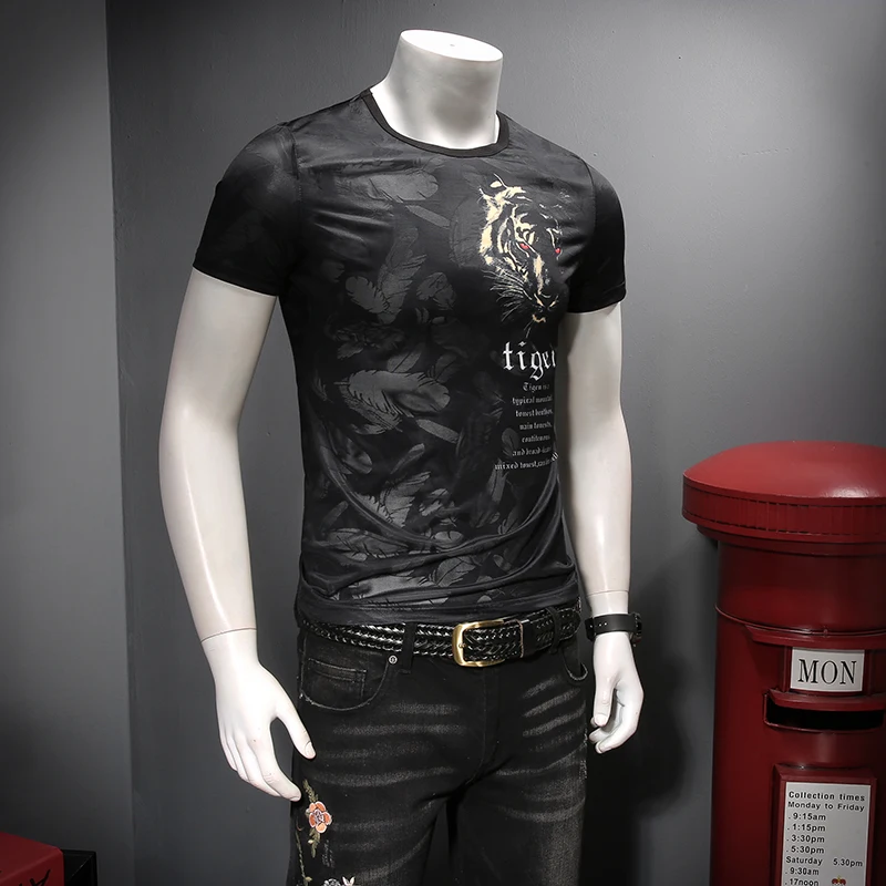 Новая летняя коллекция года, удобная мужская футболка с коротким рукавом и принтом из тенселя c9012-p45
