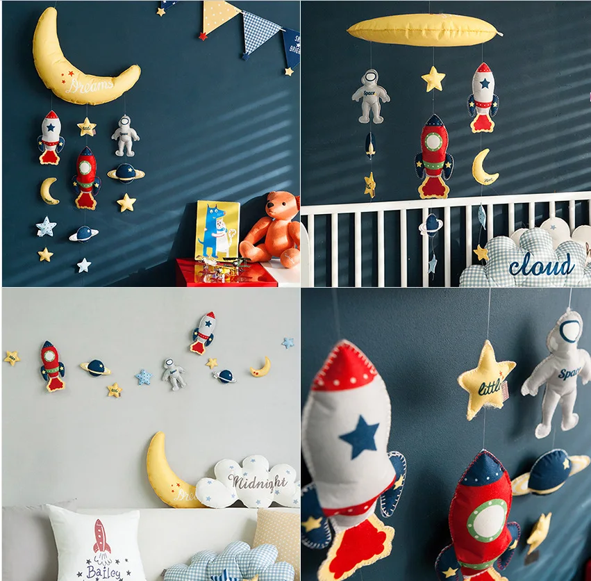  New Arrived Cloud Rocket Star Astronaut DIY Wall Mount Toys Kids Room Baby Stroller Bed Plush Toys 