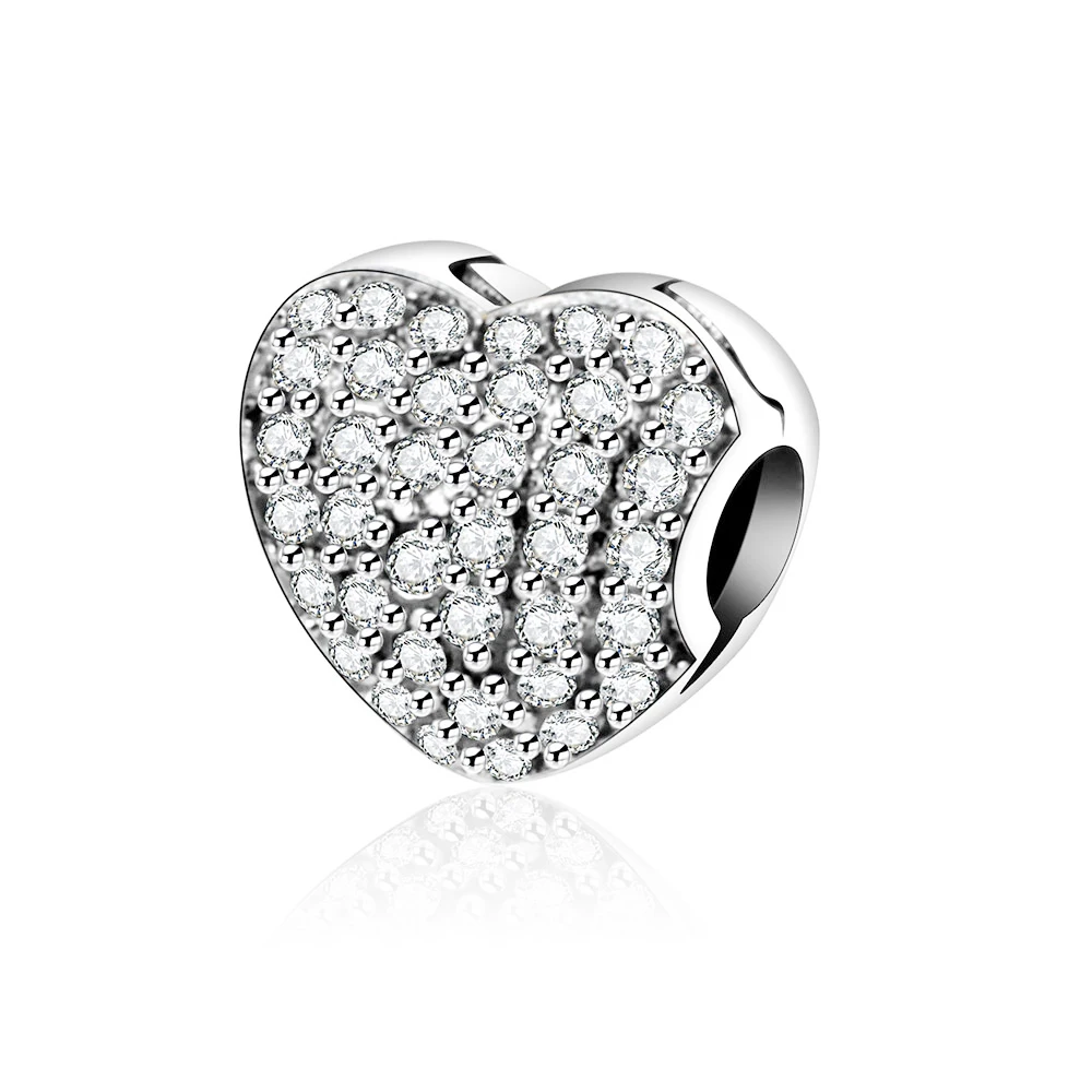 Fit Pandora Original Bracelet Charm Heart Clip 925 sterling silver pave ...