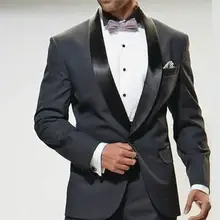 На заказ угольно-серый жених смокинги Groomsmen мужчины свадебные смокинги жених костюмы( куртка+ брюки+ пояс+ галстук