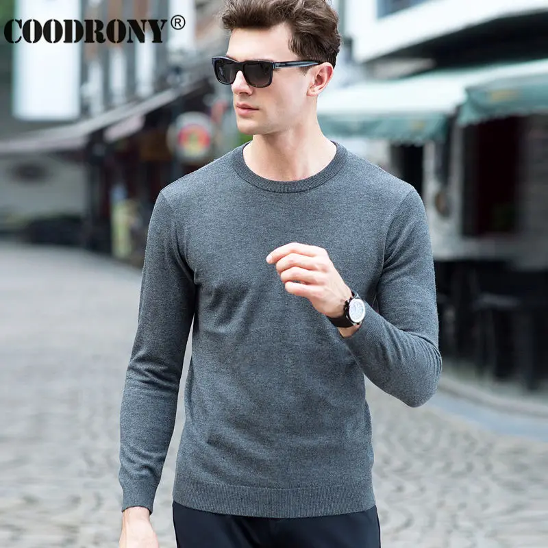 Ceny COODRONY Top Quality dzianiny swetry kaszmirowe boże narodzenie sweter z wełny merino mężczyźni klasyczny Casual Pure Color O Neck sweter mężczyzn