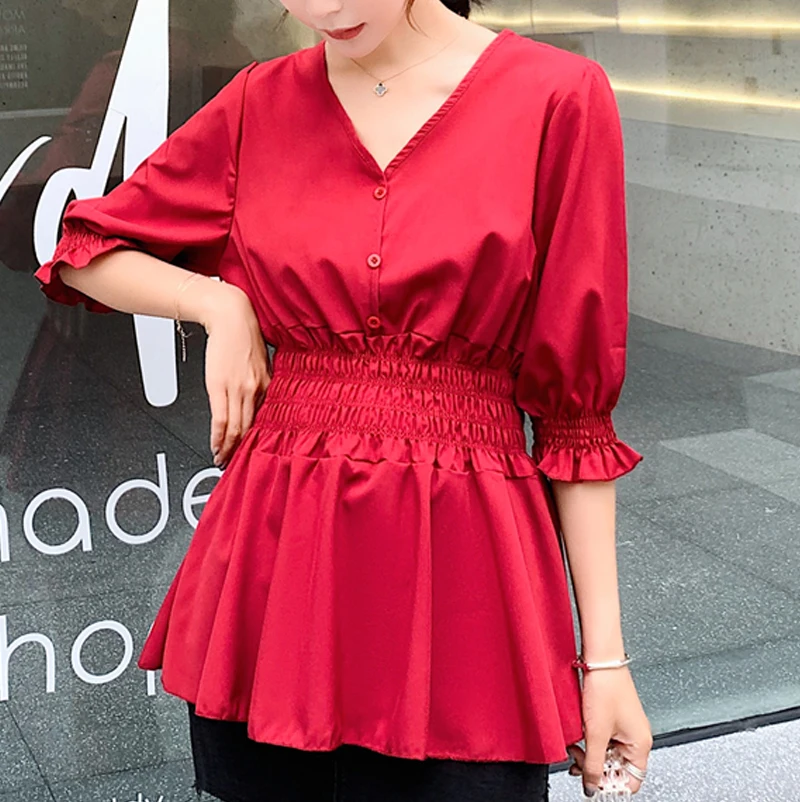 

Summer Chiffon Shirt Women's Tops 2019 New V-Neck Blouse Shirts Ruffles Women Shirt Chiffon Fashion Blouses Feminine Blusa 17E7