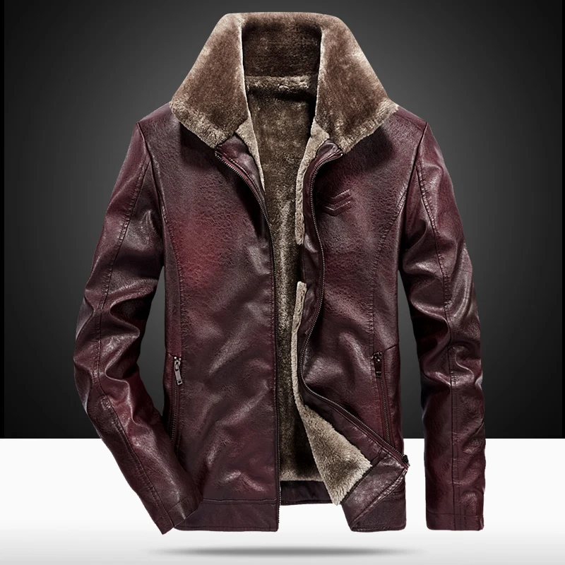 Зимняя мужская кожаная куртка, мужские пальто с мехом внутри, Мужская мотоциклетная куртка и кожаная верхняя одежда JK235