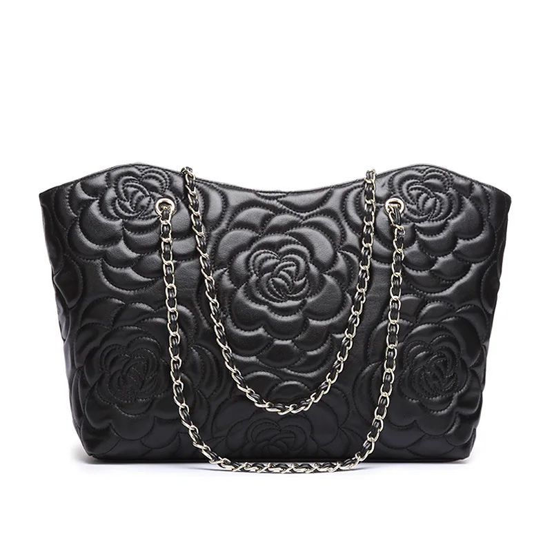 

2019 new luxury flower pattern ladies leather handbag designer chain shoulder bag ladies leather handbag high capacity