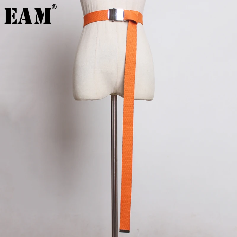 

[EAM] 2019 New Spring Summer Metal Buckle Personality Canvas Smooth Buckle Brief Long Belt Women Fashion All-match JX968