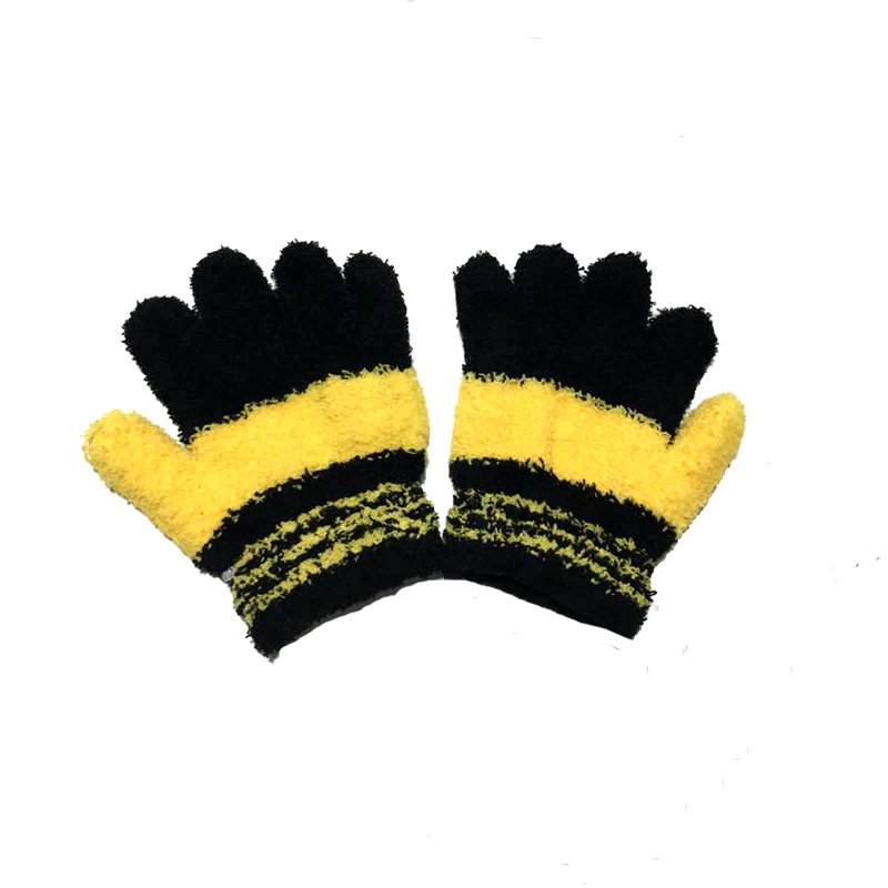Зимние детские варежки; Детские хлопковые полосатые рукавицы; сезон осень-зима; детские перчатки; теплые коралловые перчатки для мальчиков и девочек; новинка года - Цвет: Black Yellow