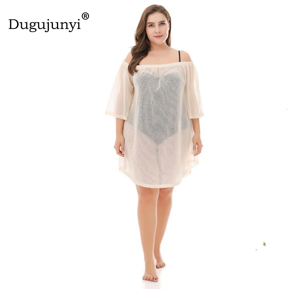 

Fat mm 2018 New Beach Dress Crochet Knitted Beachwear Summer Sexy dress See-through women dress plus size 3xl