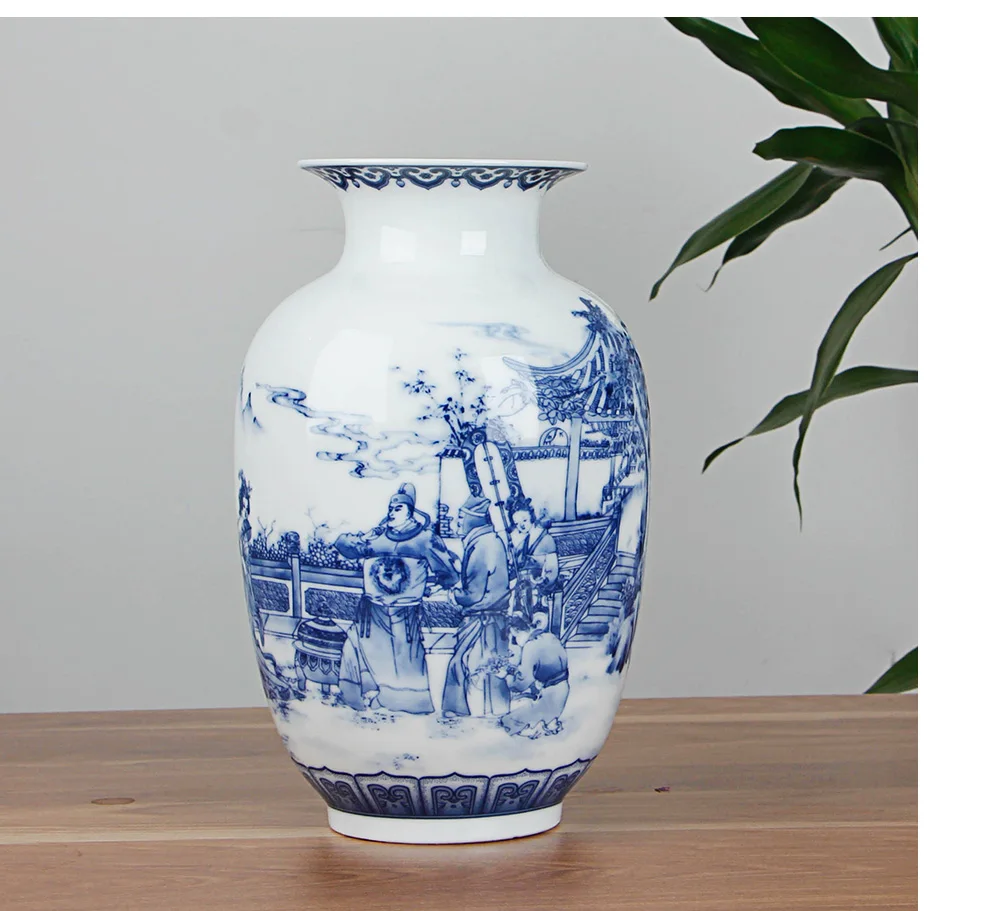 Классическая китайская синяя и белая керамическая ваза, антикварная настольная фарфоровая ваза для цветов для отеля, украшения столовой