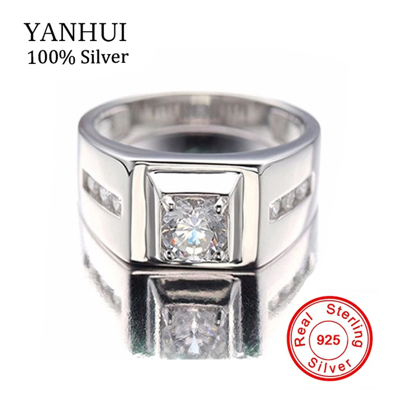 

YANHUI Original Genuine 925 Silver Rings For Men Set 6mm Zirconia Wedding Rings Band 1 Carat CZ Engagement Ring Fine Jewelry NR6