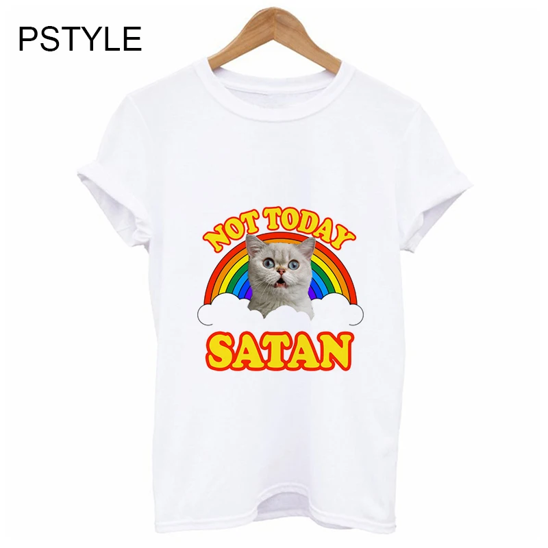 

harajuku kawaii women's t-shirt not today letter print tee shirt femme summer short sleeve funny rainbow cat t shirts white top
