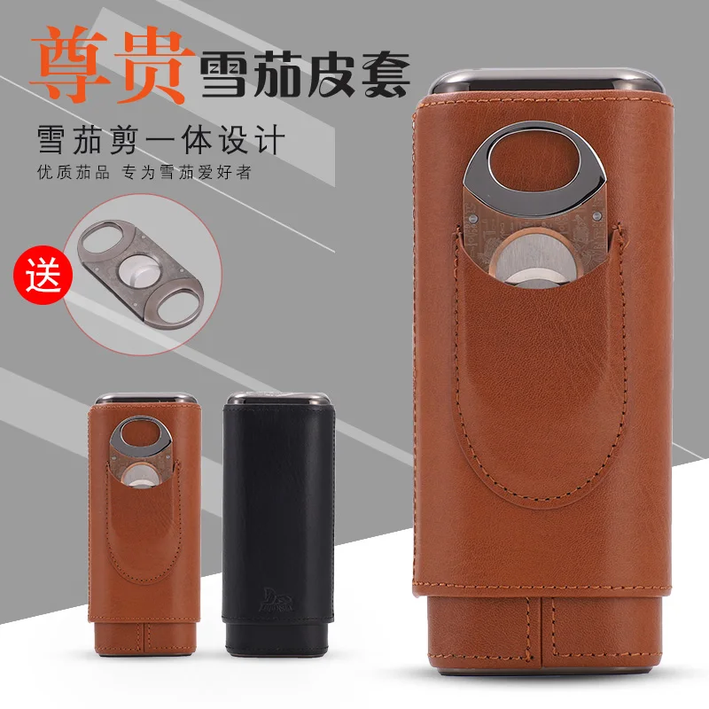 

LUBINSKI Portable Crocodile Embossed Grain Pattern Leather Cigar Case Holder 3 Tubes Mini Travel Humidor w/ Metal Cutter Nice