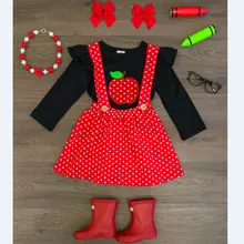 Г. Осенняя одежда для новорожденных девочек на день рождения, топы с длинными рукавами и принтом яблока+ юбки с подтяжками костюмированное платье