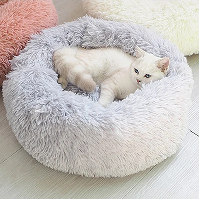 Online Sale: Dog Pet Bed Kennel Round Cat Bed Winter Warm Dog House Sleeping Bag Long Plush Super Soft Pet Bed Puppy Cushion Mat Cat Supplies-