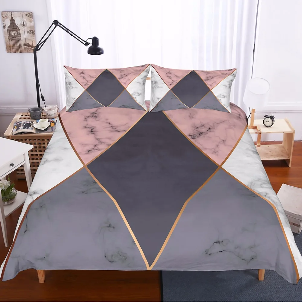 

3D print new style Pink white gold geometric figures geometric marble Bedding set,kids/lovers' gift Duvet cover set
