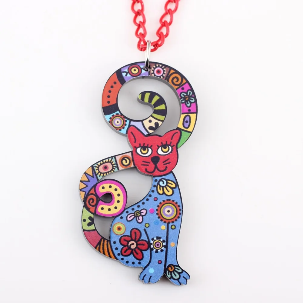

Bonsny cat necklace acrylic pattern 2015new pendant accessories spring summer animal multicolor girl woman fashion jewelry