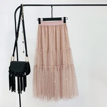 Супер-ярмарка, Женская сетчатая юбка с блестками и пятью звездами, модная юбка с высокой талией, прошитая большая юбка-маятник, высокое качество, праздничные юбки для девочек