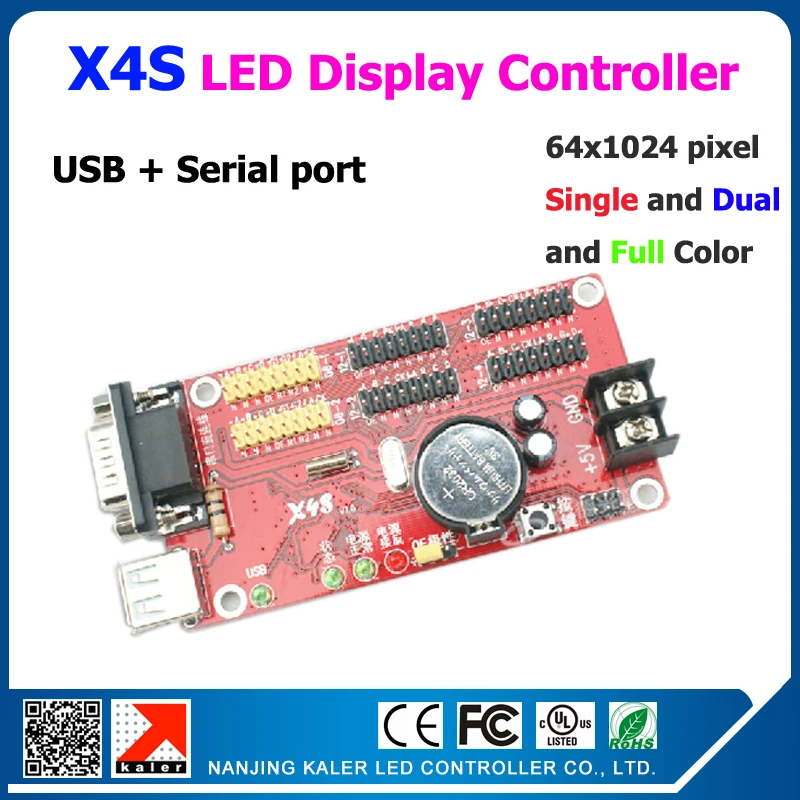 

Free shipping led sceen controller X4S serial & usb port led controller for 1024*64 pixel single dual and full color led screen