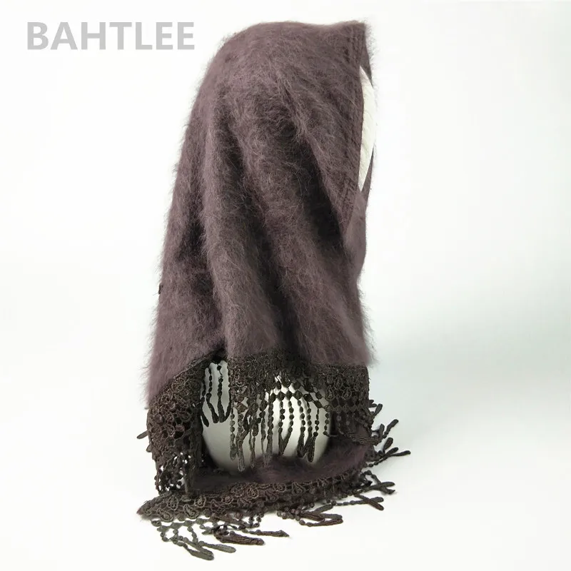 BAHTLEE зимний мусульманский женский Ангорский тюрбан в форме кролика хиджаб шарф пончо треугольная шаль вязанный натуральная шерсть накидка