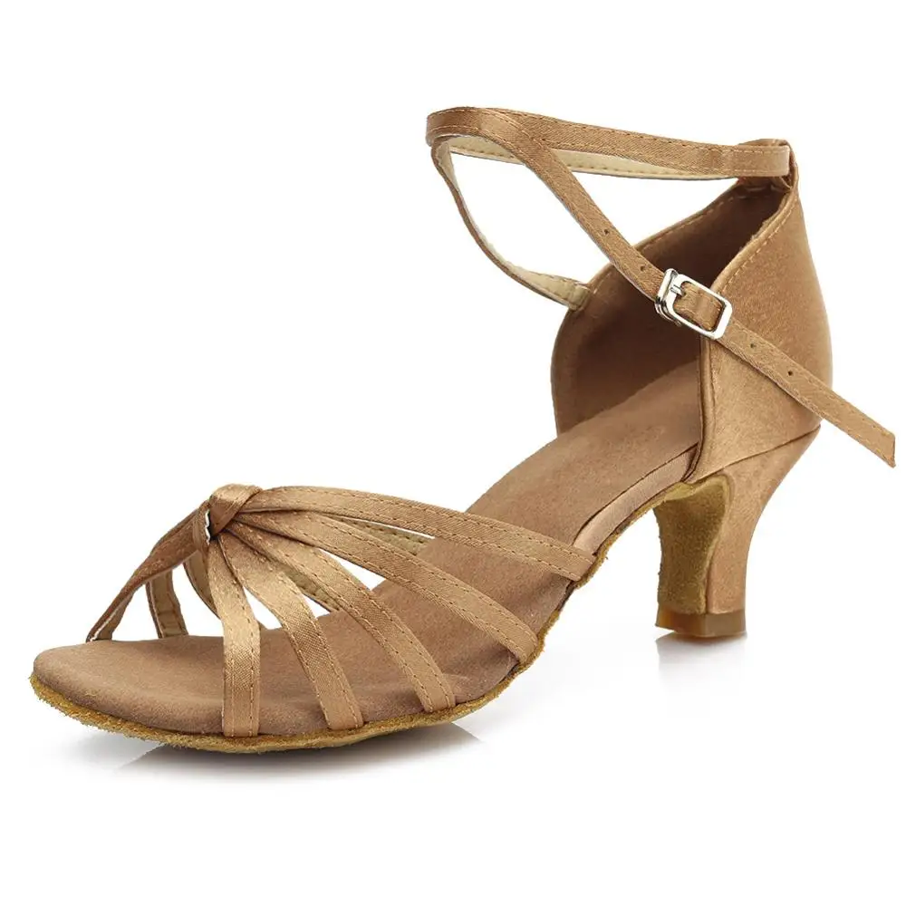 Лидер продаж Для женщин Латинской Танцы shoes5/7/7,5 см ботинки на каблуках Танго джаз обувь для танцев высокий каблук Атлас/из искусственной кожи - Цвет: A Beige knots 5CM