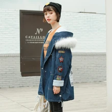 Весна Осень Зима Новинка женское джинсовое пальто с капюшоном с длинным рукавом теплые джинсы пальто Верхняя одежда широкая джинсовая куртка