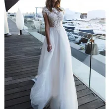 LORIE, Пляжное свадебное платье, открытая спина, длина до пола, белый цвет слоновой кости, кружевной верх, свадебное платье с шлейфом, свадебные платья