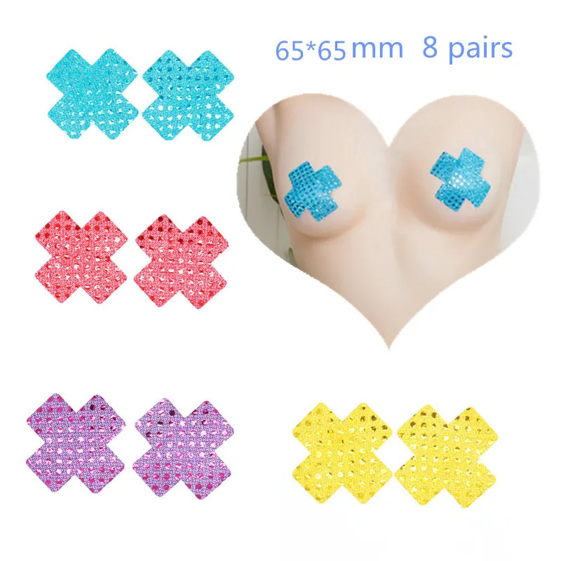 

8 pairs Disposable Bra Pad big size 65MM Invisible Strapless Backless Cleavage Enhance Sticker sequin cross Nipple Cover