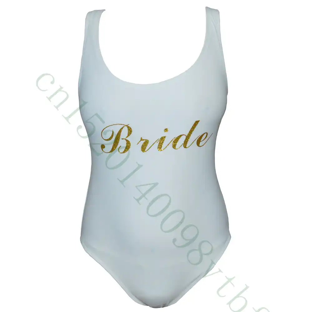 Блеск золота Bride SQUAD Strappy Cross back One Piece Купальники Белый невесты купальник купальные
