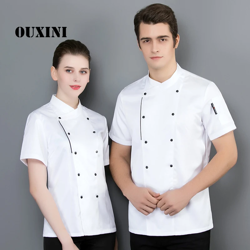 

2019 summer chef jacket men and womenkitchen restaurant cook workwear chef uniform multiple colour shirt double breasted