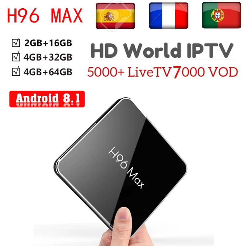 

h96 max tv box Android 8.1 Amlogic h96 max x2 4GB 32GB 2.4G&5G Wifi H.265 4K 1 year europe iptv m3u france/portugal/spain box