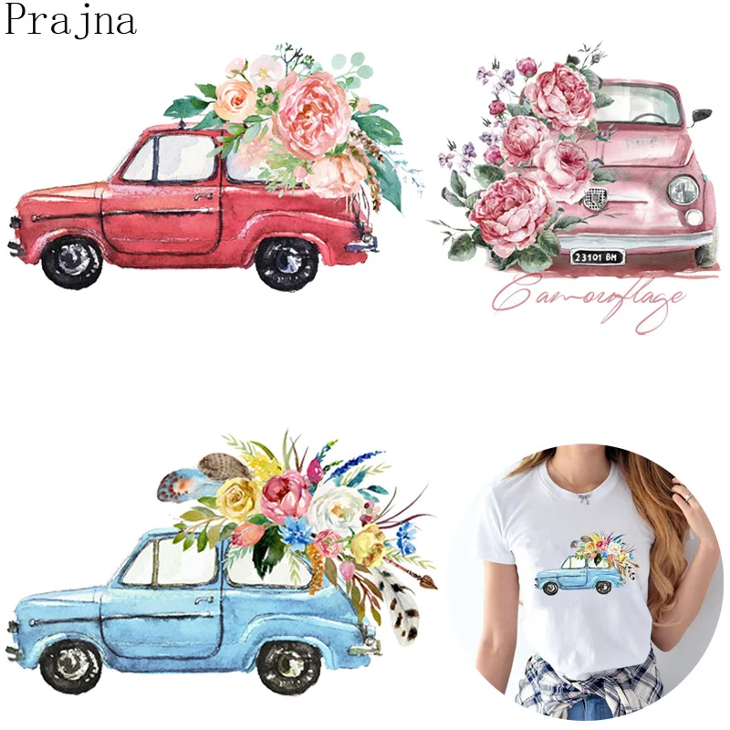 

Prajna Flower Car Patch Heat Transfer PVC Vinyl Iron On Transfer For Clothes Fabric Sticker Fashion Patch Stripes Badge Washable