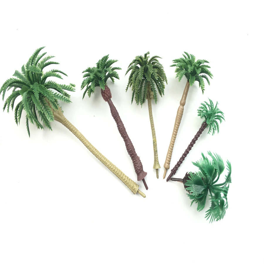 6pcs Artificial Miniature Palm Trees Scenery Layout Model Plastic Tree Train Coconut Rainforest