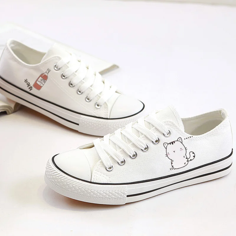 

Top Quality Hand Painted Canvas Shoes Women's White Sneakers 2018 Spring Autumn Casual Shoes Women Trainers Vulcanized