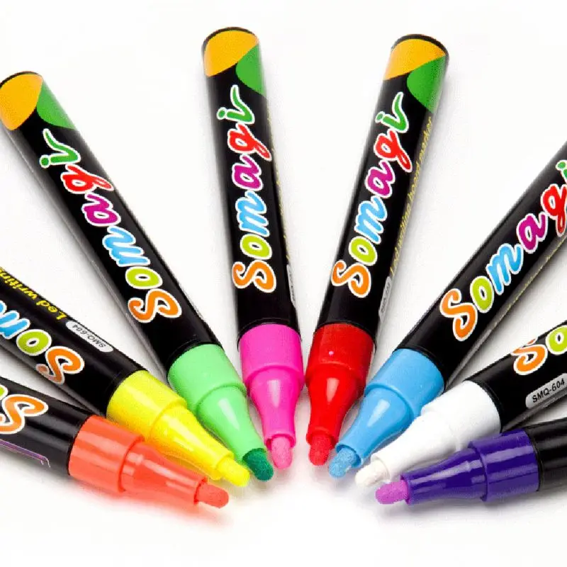 8 Cores Marcador Fluorescente Líquido Chalk Caneta para Led Placa de Escrita de Néon Lousa de Vidro Pintura de Graffiti 6 marcador de giz líquido para placa de
