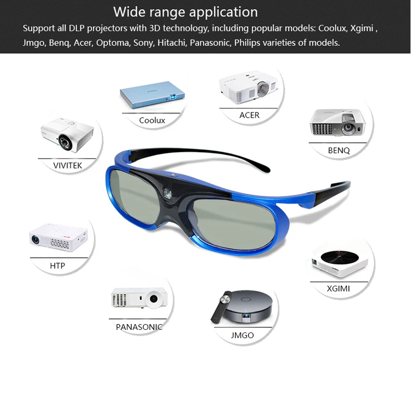 

Active Shutter Rechargeable 3D Glasses Support 96/120/144HZ For Xgimi Z3/Z4/Z6/H1/H2 Nuts G1/P2 BenQ Acer & DLP LINK Projector