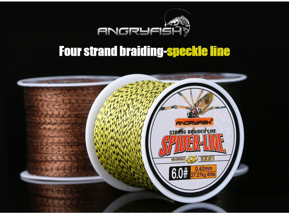 Angryfish Spider-Line серия 100 м/300 м/500 м ПЭ плетеная леска камуфляжная 4 нити 10-60 фунтов многофиламентная леска